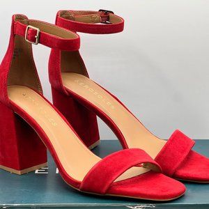 AEROSOLES ~ Women's Long Beach, Red Suede, Block Heel Sandals, Size 9M